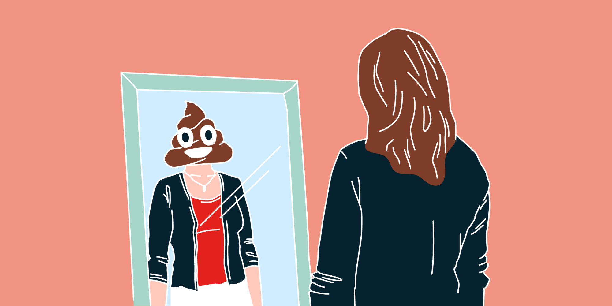 Ilustrasi seorang gadis yang tidak berasa gembira dengan bayangannya di cermin - Libresse